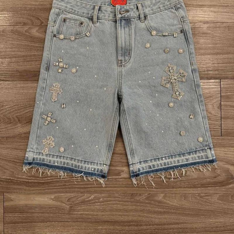 Lässige Herren Denim Shorts Hosen Mode Retro Stil Jeans Shorts Jeans Gothic Strass Denim Shorts XXL von Joom DACH