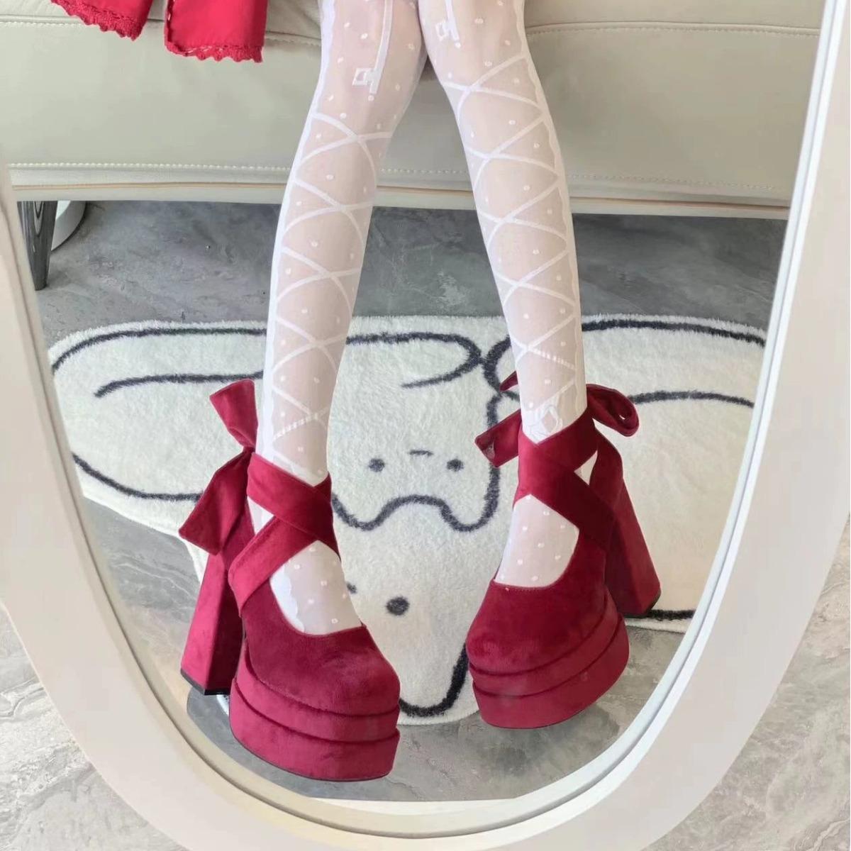 Lässige High Heels mit Riemchen für Damen aus Wildleder im japanischen Retro-College-Stil, dicke High Heels in großen Größen 36 von Joom DACH