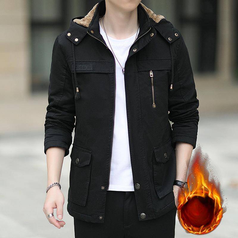 Lässige Jacke Herren Kapuzenkleidung Neu Herbst und Winter Koreanische Version Fleece Verdickte Arbeitsjacke 5XL von Joom DACH