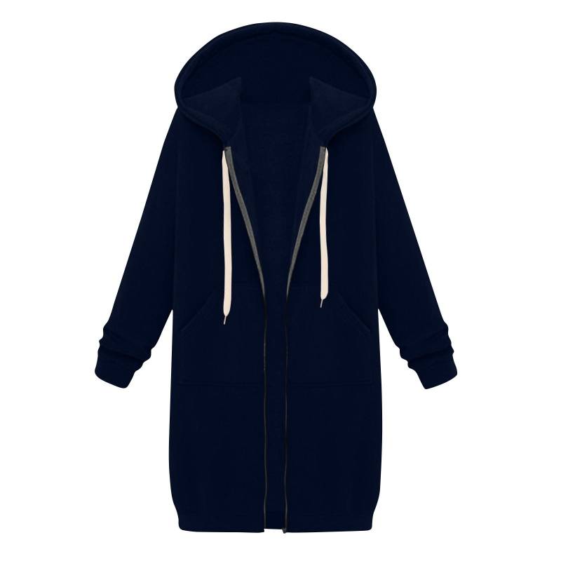 Lässige Kapuzenjacke mit Reißverschluss für Damen, langes Tunika-Sweatshirt, winddicht, für den Winter, Kordelzug, Kapuzenjacke, Oberbekleidung mit Taschen L dunkelblau von Joom DACH