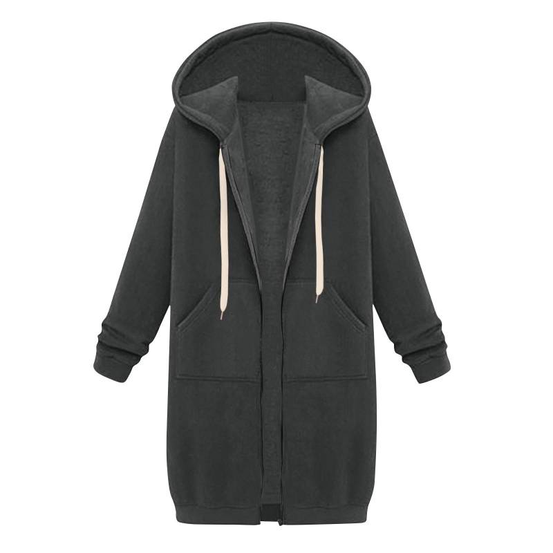 Lässige Kapuzenjacke mit Reißverschluss für Damen, langes Tunika-Sweatshirt, winddicht, für den Winter, Kordelzug, Kapuzenjacke, Oberbekleidung mit Taschen M graue von Joom DACH