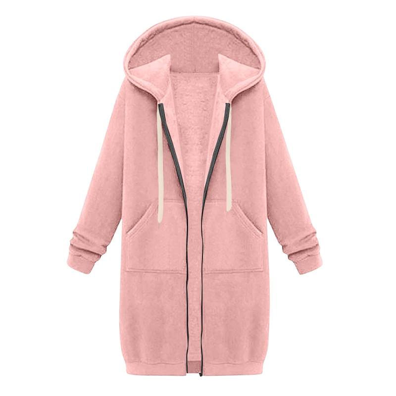 Lässige Kapuzenjacke mit Reißverschluss für Damen, langes Tunika-Sweatshirt, winddicht, für den Winter, Kordelzug, Kapuzenjacke, Oberbekleidung mit Taschen M rosa von Joom DACH