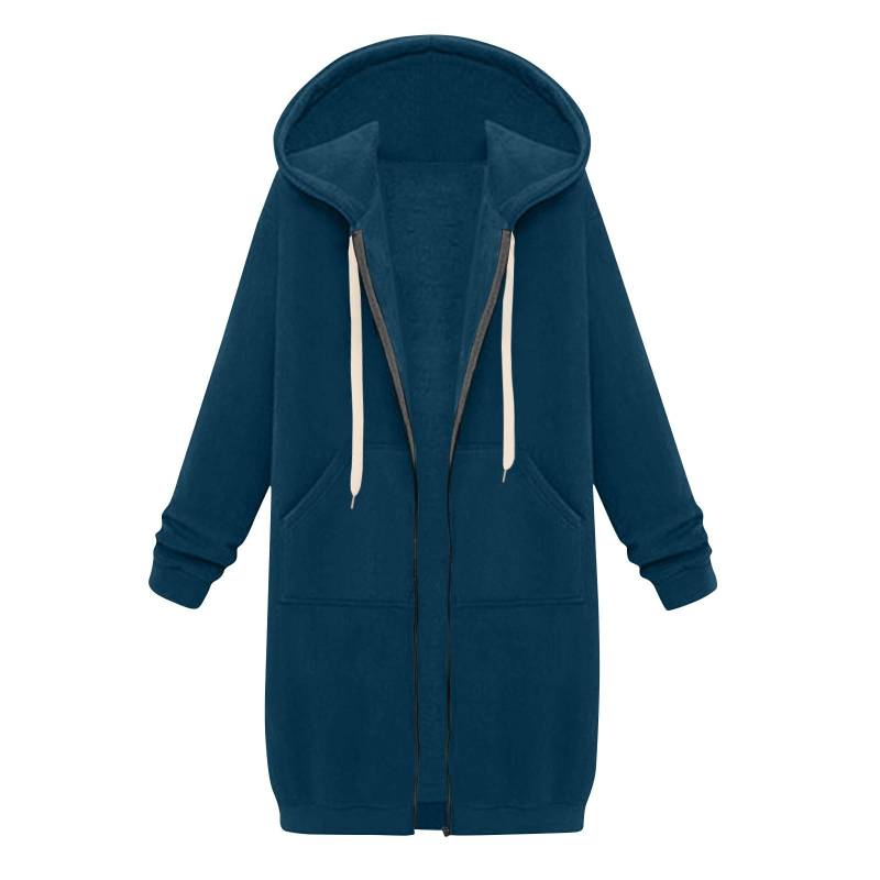 Lässige Kapuzenjacke mit Reißverschluss für Damen, langes Tunika-Sweatshirt, winddicht, für den Winter, Kordelzug, Kapuzenjacke, Oberbekleidung mit Taschen M blau von Joom DACH
