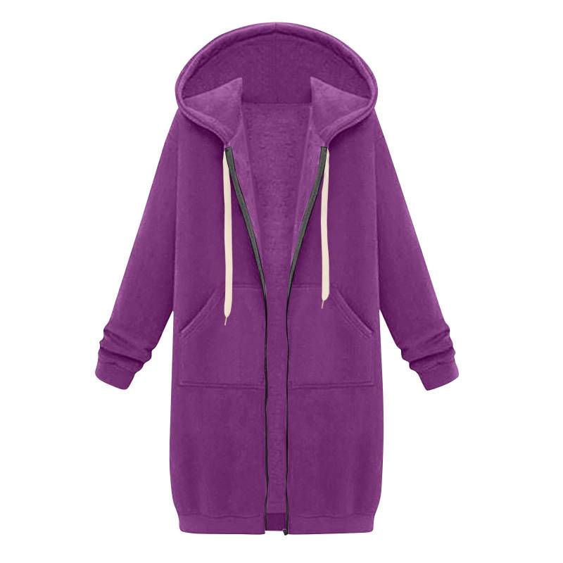 Lässige Kapuzenjacke mit Reißverschluss für Damen, langes Tunika-Sweatshirt, winddicht, für den Winter, Kordelzug, Kapuzenjacke, Oberbekleidung mit Taschen M violett von Joom DACH