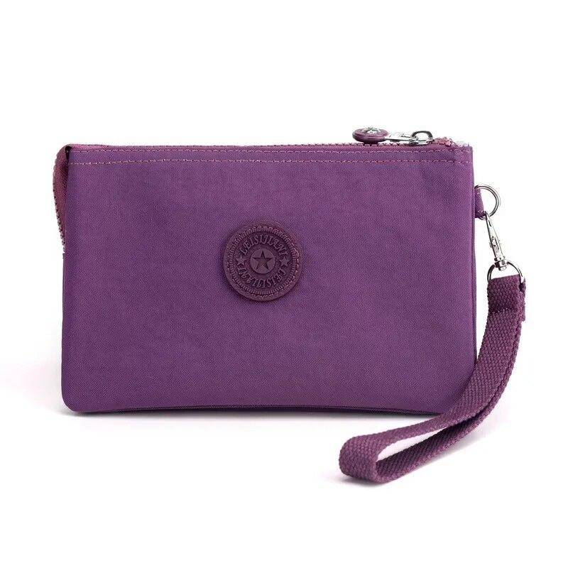 Lässige Nylon-Canvas-Münzen-Geld-Organizer-Taschen für Frauen, mehrschichtige Geldbörse, tragbare Telefon-Kulturartikel, Schlüssel-Aufbewahrung, Handtasche, Handgelenktasche violett von Joom DACH