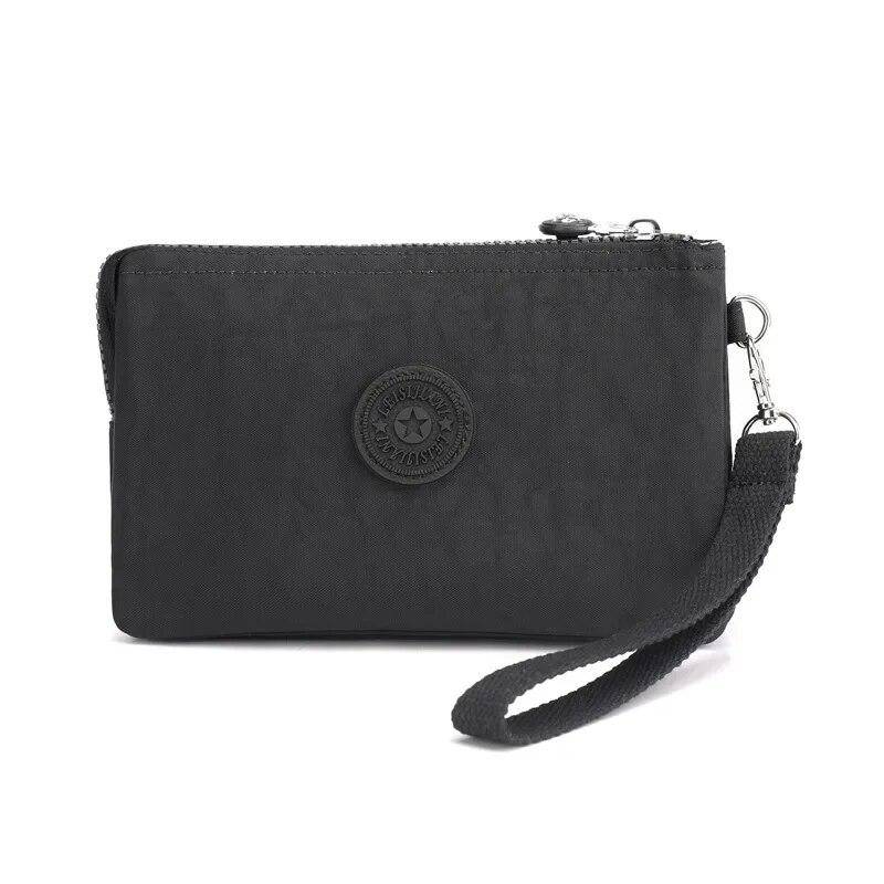 Lässige Nylon-Canvas-Münzen-Geld-Organizer-Taschen für Frauen, mehrschichtige Geldbörse, tragbare Telefon-Kulturartikel, Schlüssel-Aufbewahrung, Handtasche, Handgelenktasche schwarz von Joom DACH