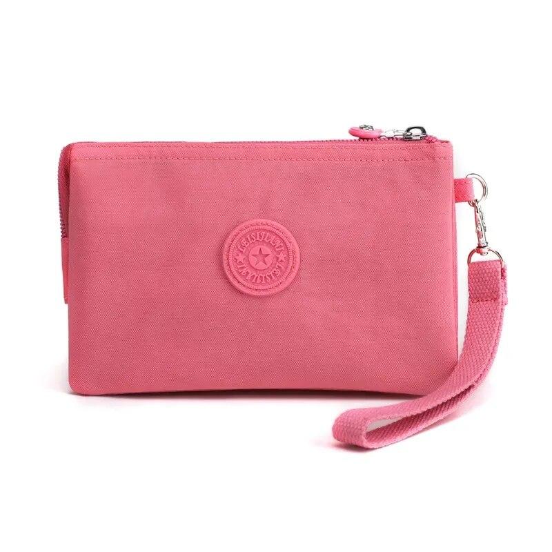 Lässige Nylon-Canvas-Münzen-Geld-Organizer-Taschen für Frauen, mehrschichtige Geldbörse, tragbare Telefon-Kulturartikel, Schlüssel-Aufbewahrung, Handtasche, Handgelenktasche rose rot von Joom DACH