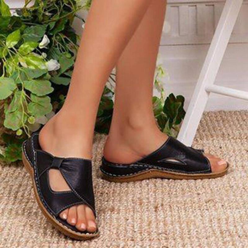 Lässige Plateau-Sandalen und Hausschuhe für Damen mit Qedge-Absatz und offener Spitze in Übergröße 39 schwarz von Joom DACH