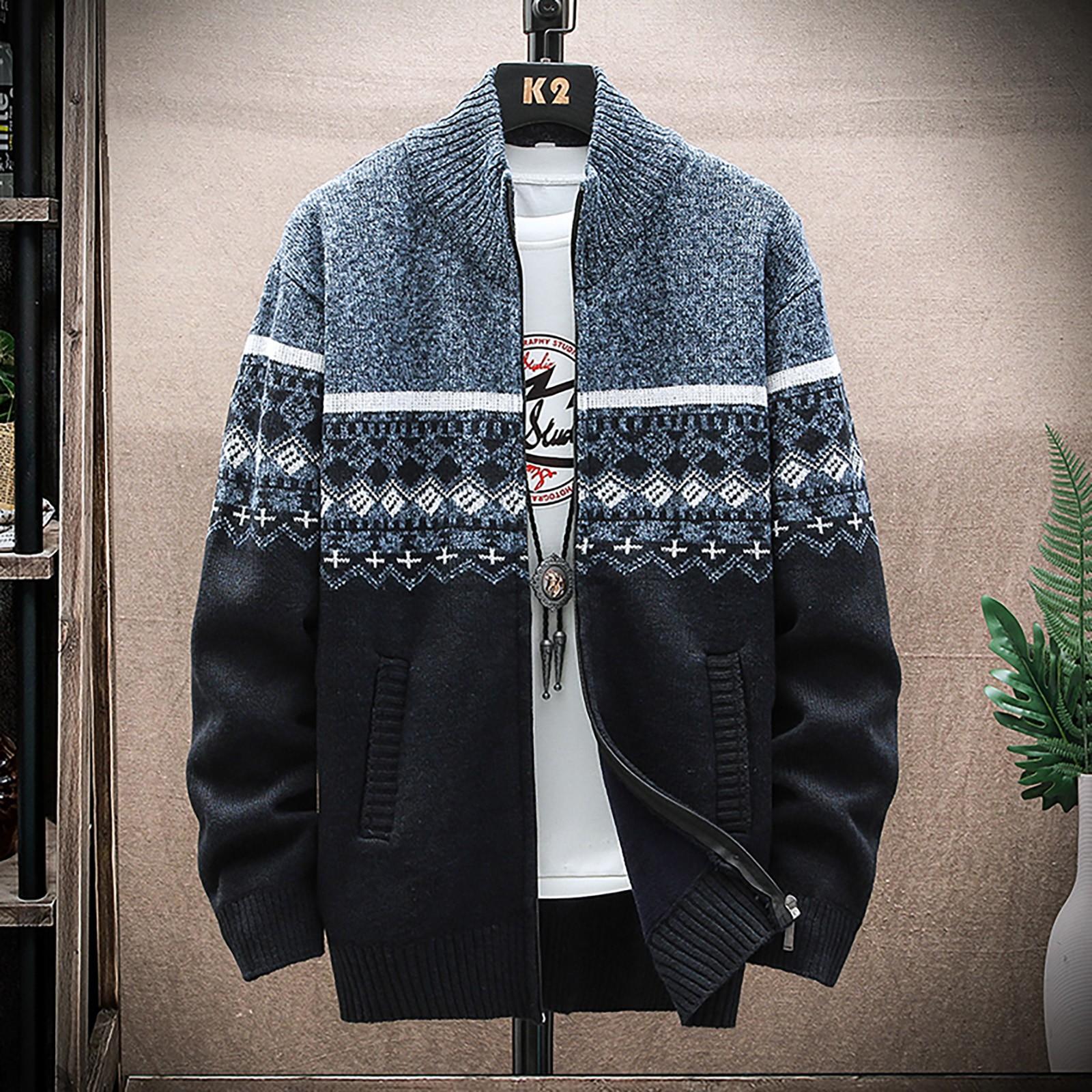 Lässige Pulloverjacke für Herren im Herbst und Winter, warmer Strickpullover mit Kapuze XXXL blau von Joom DACH
