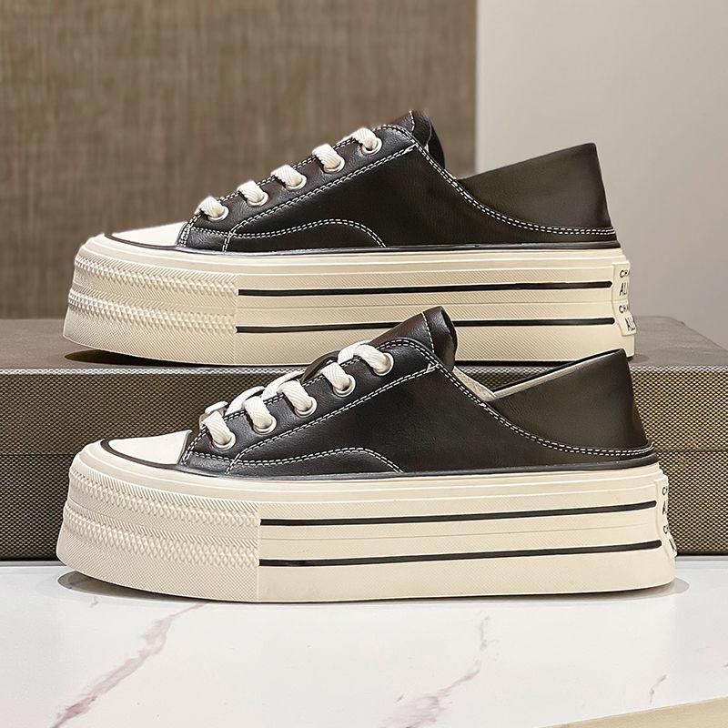 Lässige Sneaker mit dicker Sohle Sommer Neue Damen Muffin-Schuhe runde Zehenpartie Schnürschuhe zum Hineinschlüpfen Zwei-Wege Weiße Schuhe 40 schwarz von Joom DACH