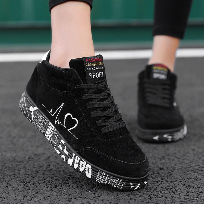 Lässige Sneakers mit Herz-Print für Damen, Plateau-Skateschuhe mit Schnürung und weicher Sohle, vielseitige Dating-Schuhe mit niedrigem Schaft 42 coole schwarze von Joom DACH