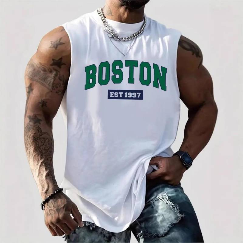 Lässige Weste mit Buchstabendruck für Herren, entspannte Sport- und Fitnesskleidung, ärmellose Weste mit Rundhalsausschnitt XL weiß von Joom DACH