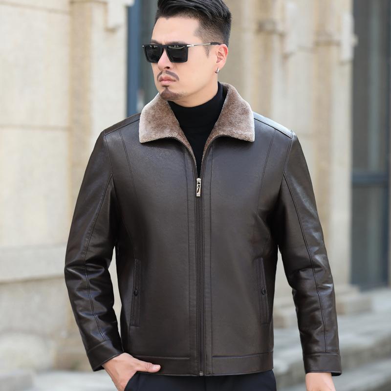 Lässige lockere Herren Winterjacke aus dickem Echtleder Schafsleder Papa Lederjacke 3XL von Joom DACH