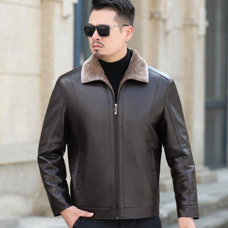 Lässige lockere Herren Winterjacke aus dickem Echtleder Schafsleder Papa Lederjacke 3XL von Joom DACH