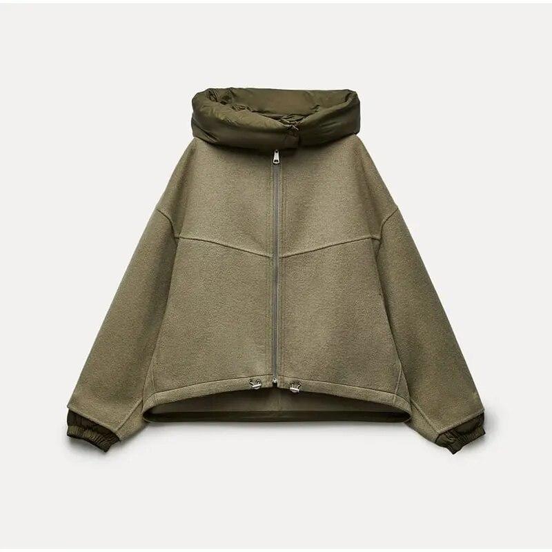 Lässige lose Damen-Kapuzenjacke, solide Patchwork-Reißverschluss, lange Ärmel, warme Mäntel, Herbst-Winter, Dame, schicke Straßen-Oberbekleidung, weiblicher Wollmantel, Streetwear M von Joom DACH