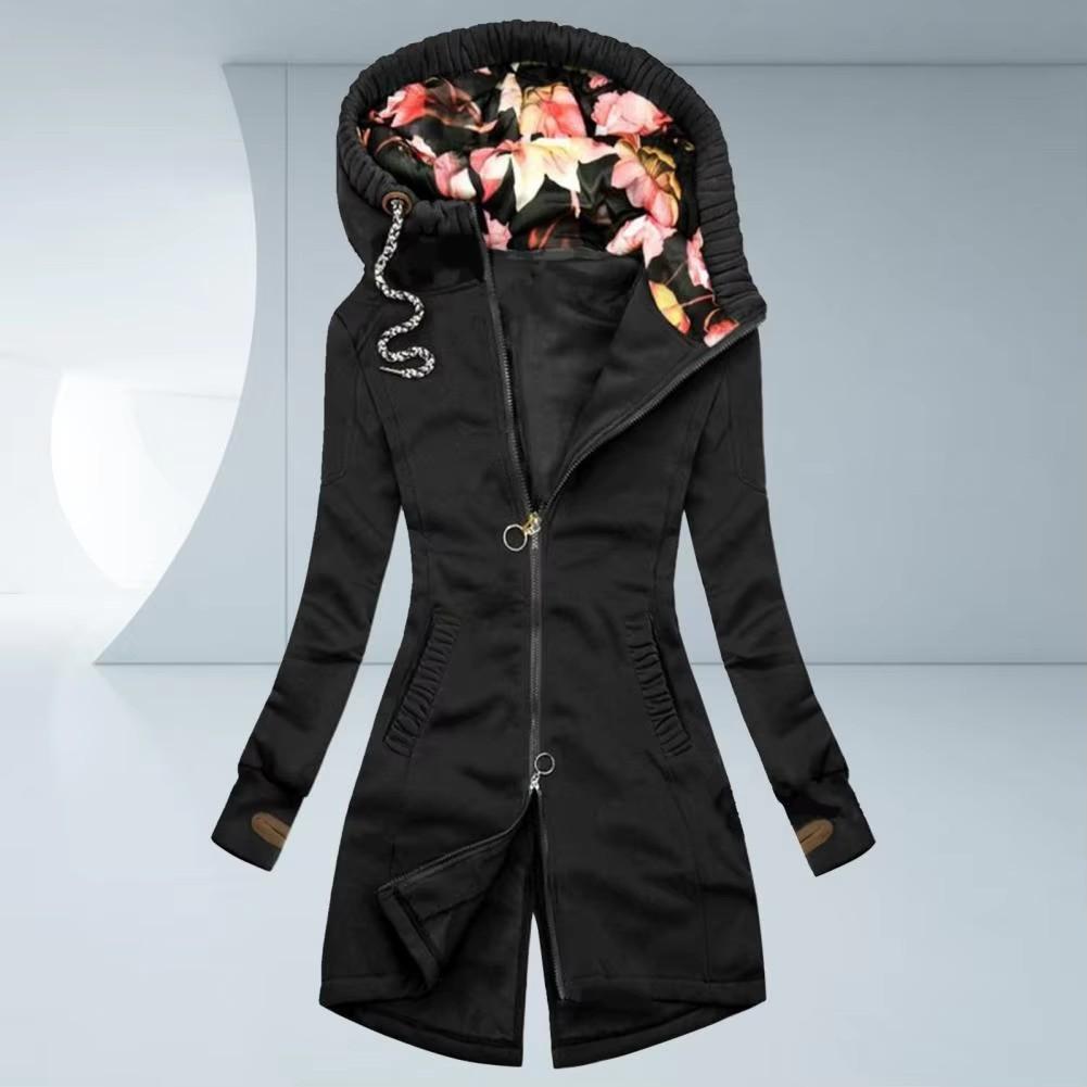 Lässige mittellange Kapuzenjacke für Damen im Herbst XS schwarz Lässige mittellange Kapuzenjacke für Damen im Herbst XS schwarz von Joom DACH