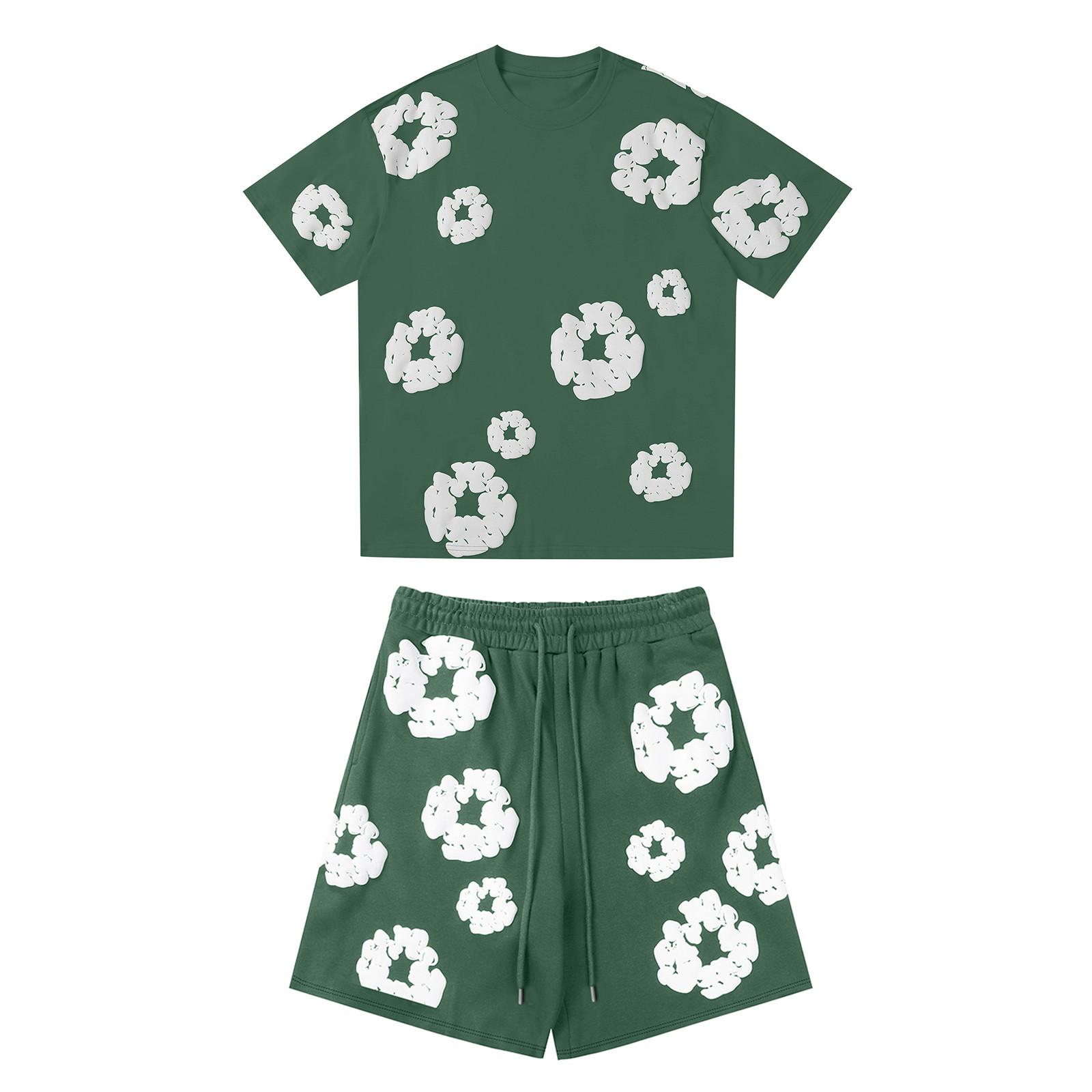 Lässiger, locker sitzender bedruckter T-Shirt und Shorts für Damen und Herren, zweiteiliger Street-Fashion-Trend, kurze Ärmel + Shorts M grün von Joom DACH