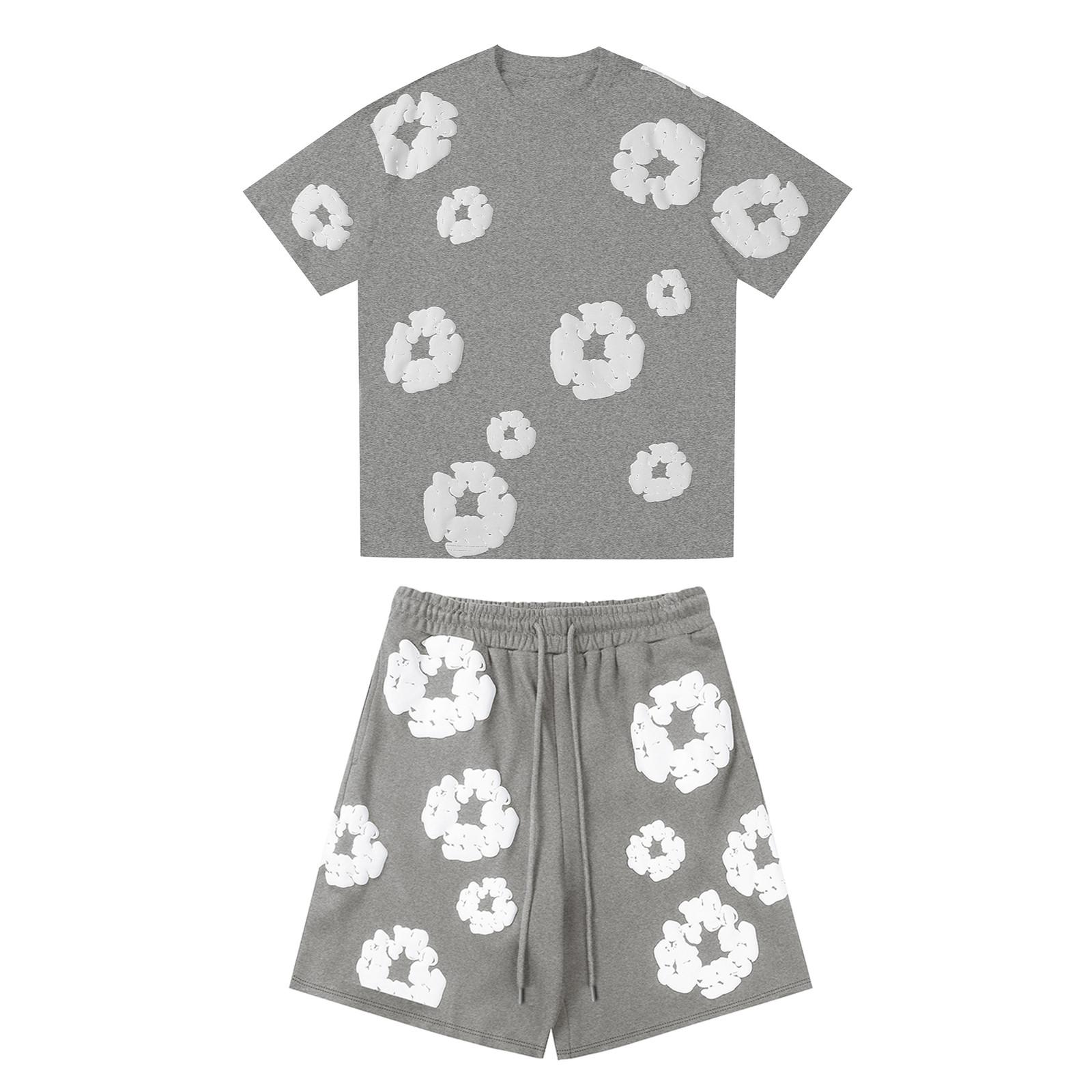 Lässiger, locker sitzender bedruckter T-Shirt und Shorts für Damen und Herren, zweiteiliger Street-Fashion-Trend, kurze Ärmel + Shorts S graue von Joom DACH