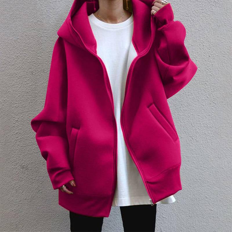 Lässiger, lockerer, langärmliger, gepolsterter Sweatshirt-Mantel mit Kapuze für Damen S heißes rosa von Joom DACH