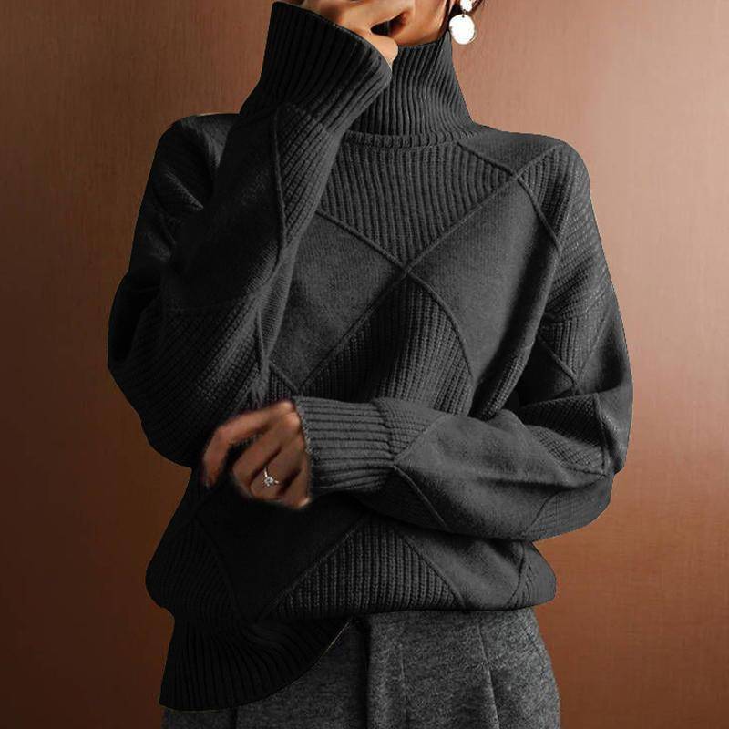 Lässiger, lockerer, warmer Rollkragenpullover für Damen, einfarbig, Strickpullover XXL schwarz von Joom DACH