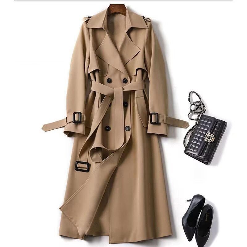 Lässiger, mittellanger, einfarbiger Trenchcoat für Damen im Frühling und Herbst L khaki von Joom DACH