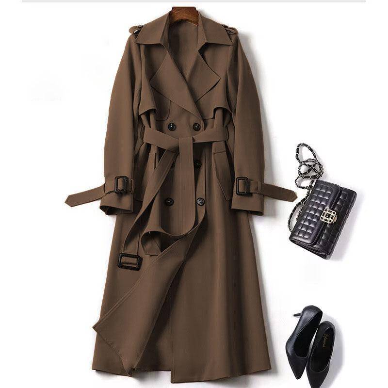 Lässiger, mittellanger, einfarbiger Trenchcoat für Damen im Frühling und Herbst M kaffeebraun von Joom DACH