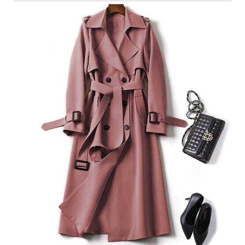 Lässiger, mittellanger, einfarbiger Trenchcoat für Damen im Frühling und Herbst XXL rosa von Joom DACH