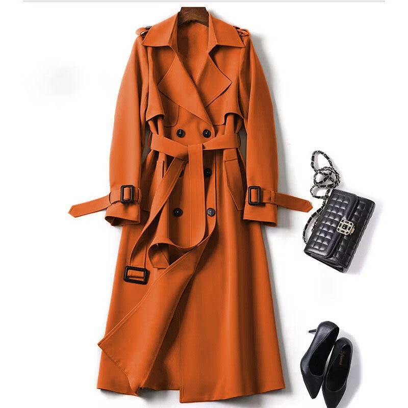 Lässiger, mittellanger, einfarbiger Trenchcoat für Damen im Frühling und Herbst XXL orange von Joom DACH