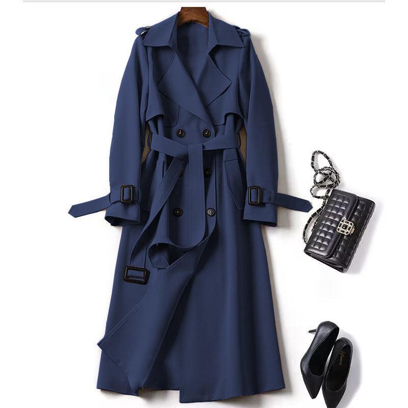 Lässiger, mittellanger, einfarbiger Trenchcoat für Damen im Frühling und Herbst XXXL navy blau von Joom DACH