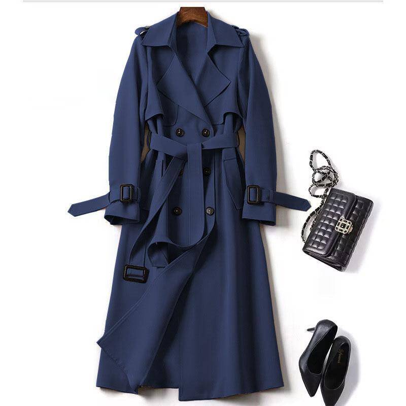 Lässiger, mittellanger, einfarbiger Trenchcoat für Damen im Frühling und Herbst XXXL navy blau von Joom DACH