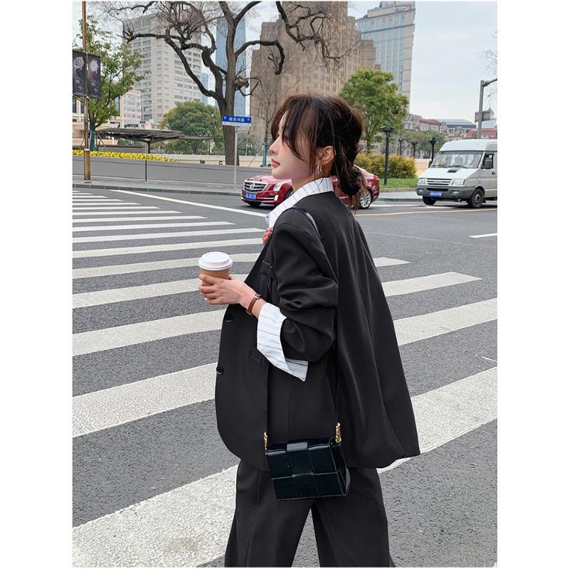 Lässiger Anzuganzug für Damen, Frühling und Herbst, neuer Stil, Hose mit weitem Bein, zweiteiliges Set XL schwarz von Joom DACH