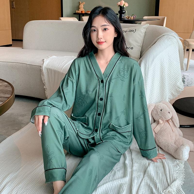 Lässiger Damen-Pyjama-Satz Herbst-Winter mit langen Ärmeln und langen Hosen, Nachtwäsche für Mädchen, süßer Pyjama, weicher Pyjama, gemütlicher Damen-Pyjama für Mädchen 3XL von Joom DACH
