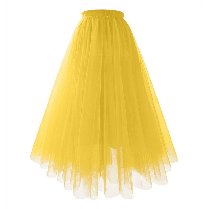 Lässiger Faltenrock aus einfarbigem Netzstoff für Damen, A-Linien-Rock, hohe Taille, schlankmachender langer Rock, Halbrock aus weichem Garn S von Joom DACH