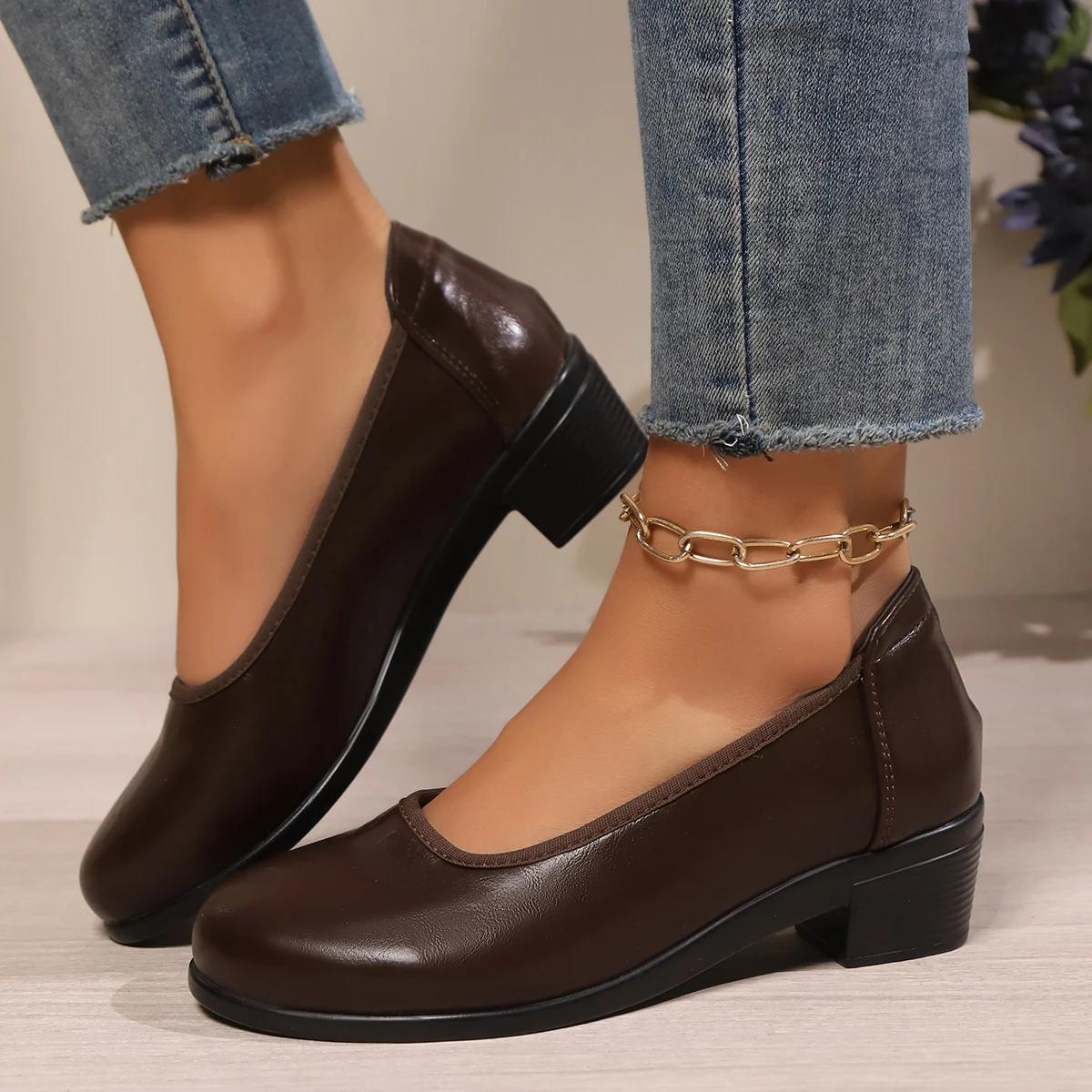 Lässiger Komfort Chunky Heel Pumps Damen Klassisch Schwarz Slip On Büro Arbeitsschuhe Frau Übergröße Leichtgewichtige Weiche Sohle Kleiderschuhe 42 braun von Joom DACH
