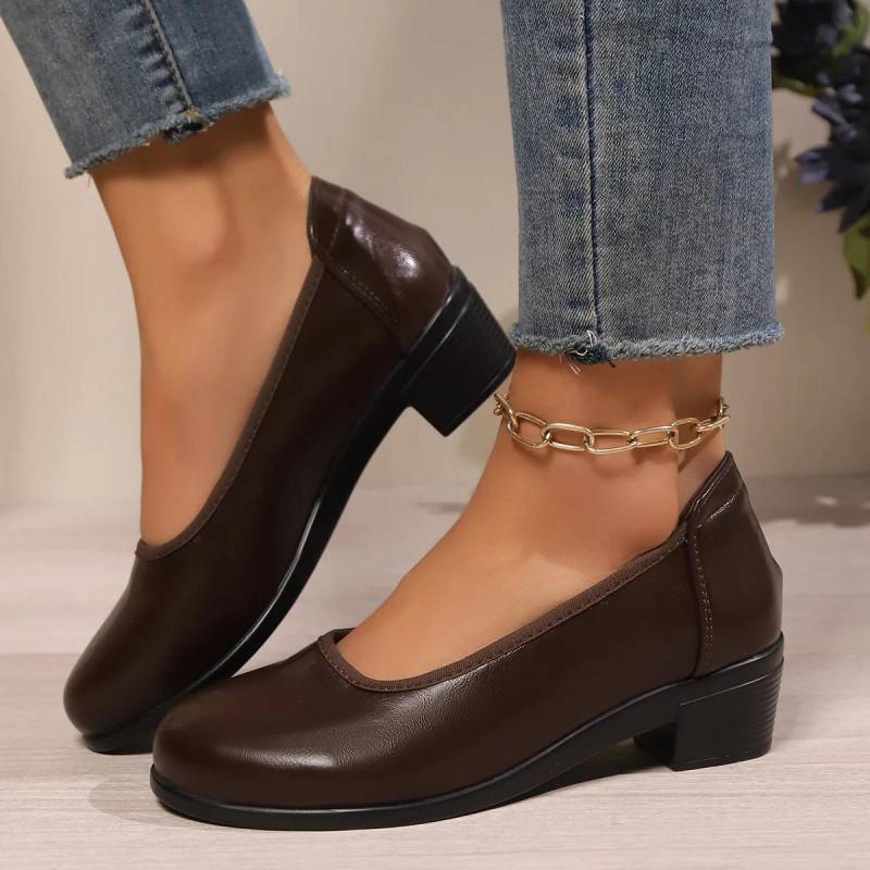 Lässiger Komfort Chunky Heel Pumps Damen Klassisch Schwarz Slip On Büro Arbeitsschuhe Frau Übergröße Leichtgewichtige Weiche Sohle Kleiderschuhe 42 braun von Joom DACH