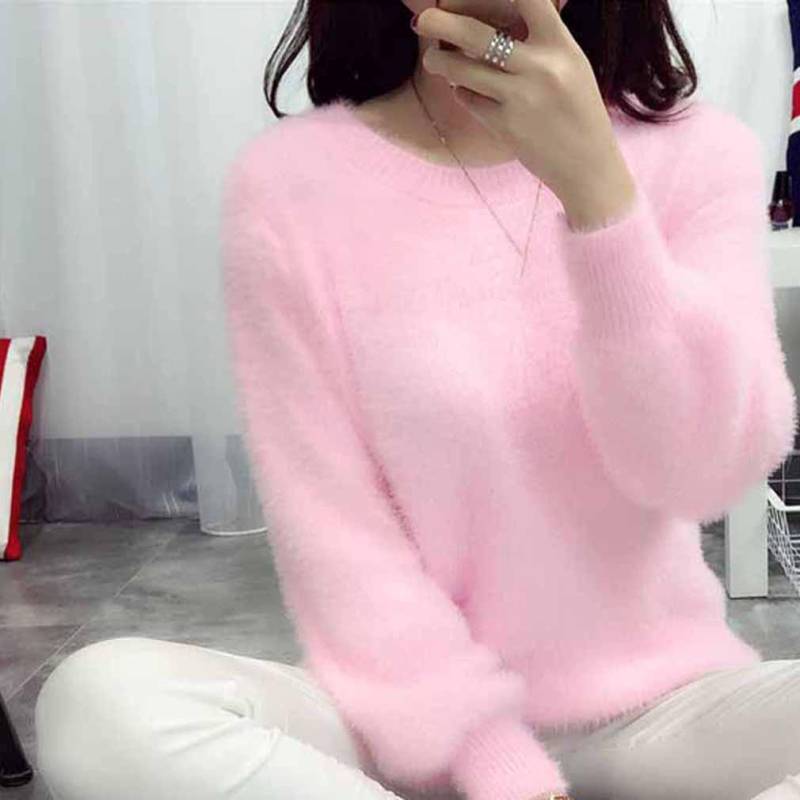 Lässiger Langarm-Strickpullover für Damen One size rosa von Joom DACH