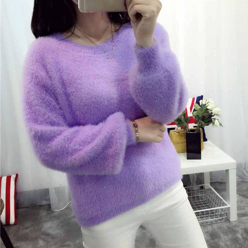 Lässiger Langarm-Strickpullover für Damen One size violett von Joom DACH