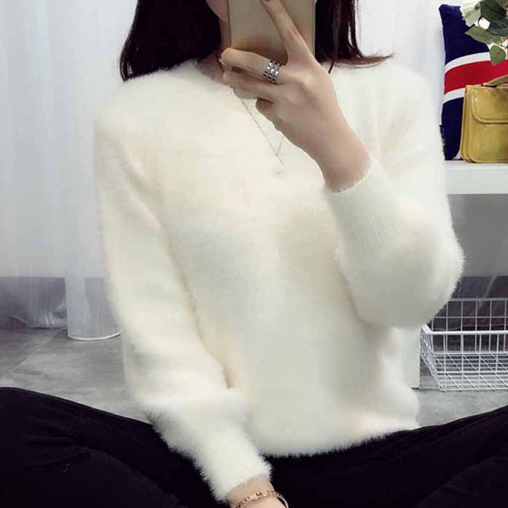 Lässiger Langarm-Strickpullover für Damen One size weiß von Joom DACH