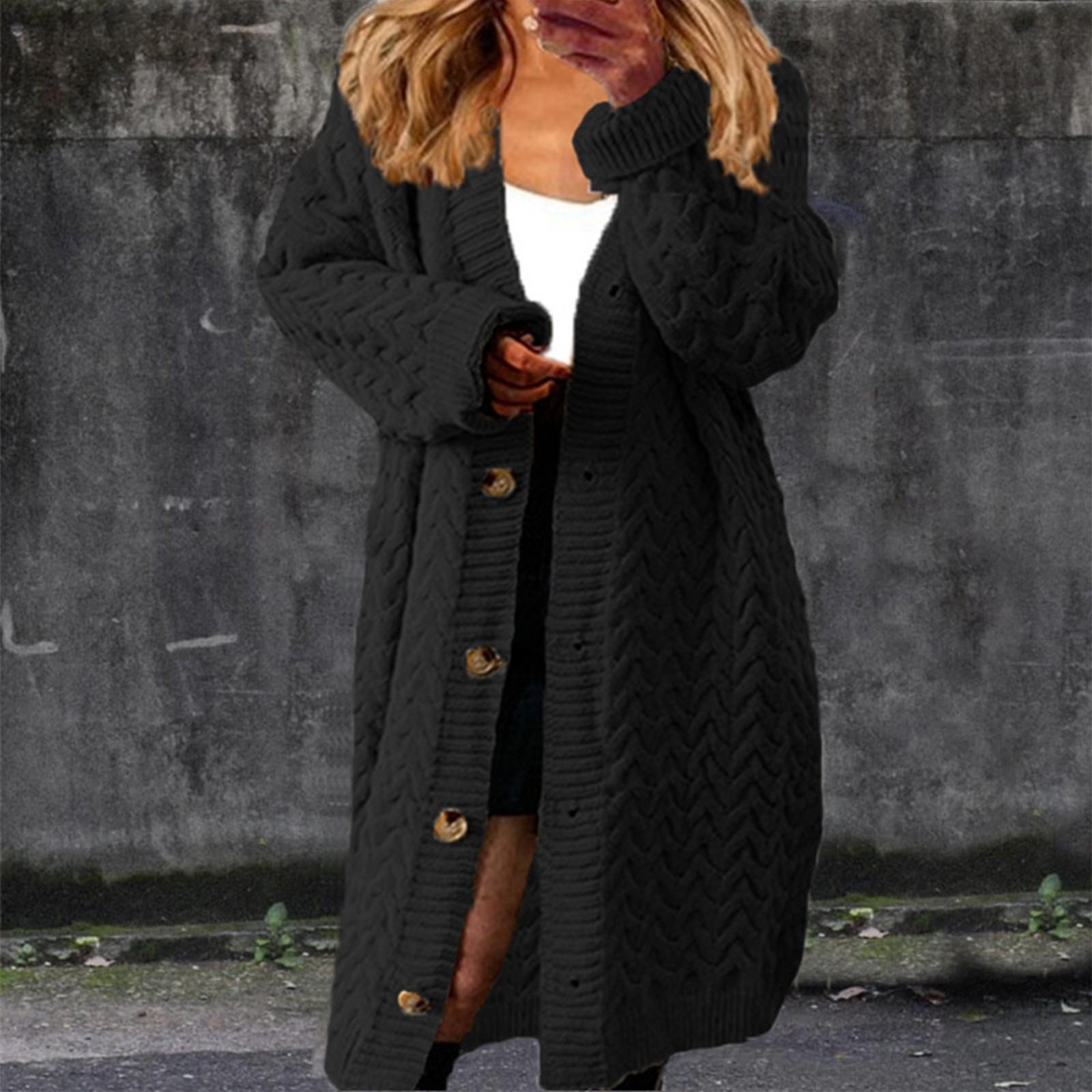 Lässiger Pullover für Damen, langärmelig, Strickoberteil, langer Mantel XL schwarz von Joom DACH