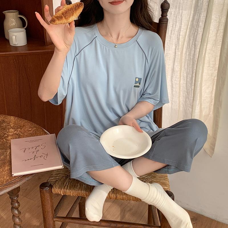 Lässiger Pyjama Damen Niedliche Pyjama-Sets Herbst Winter Kurze Ärmel Wadenlange Hose Modal Damen Pyjama Weicher Pijamas Pullover XL von Joom DACH