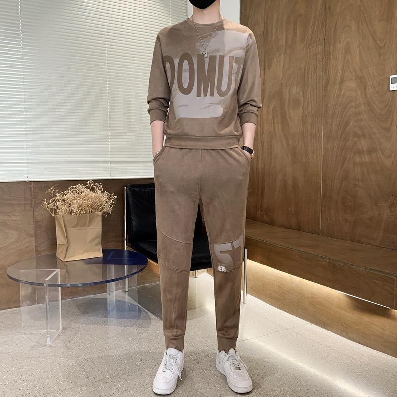 Lässiger Sportanzug für Herren, Frühling und Herbst, neues Rundhals-Sweatshirt, lockerer, hübscher Anzug 4XL von Joom DACH