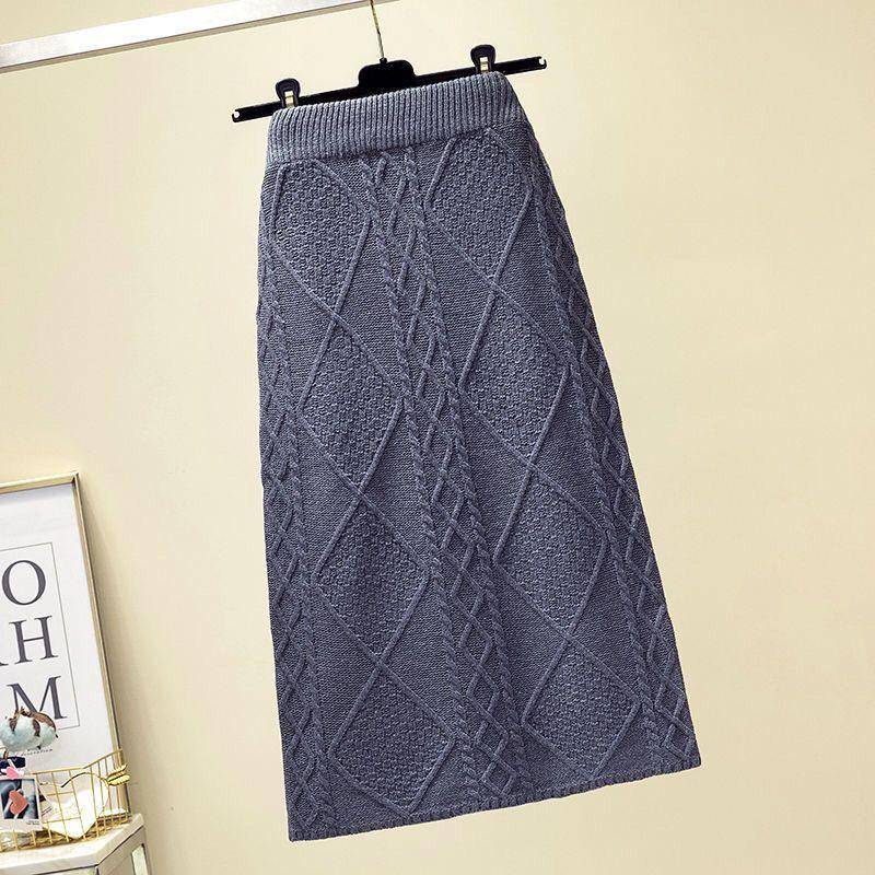 Lässiger Strickrock Damen Herbst und Winter Hohe Taille Uni Midilänge Wolle Wickelrock One Size von Joom DACH