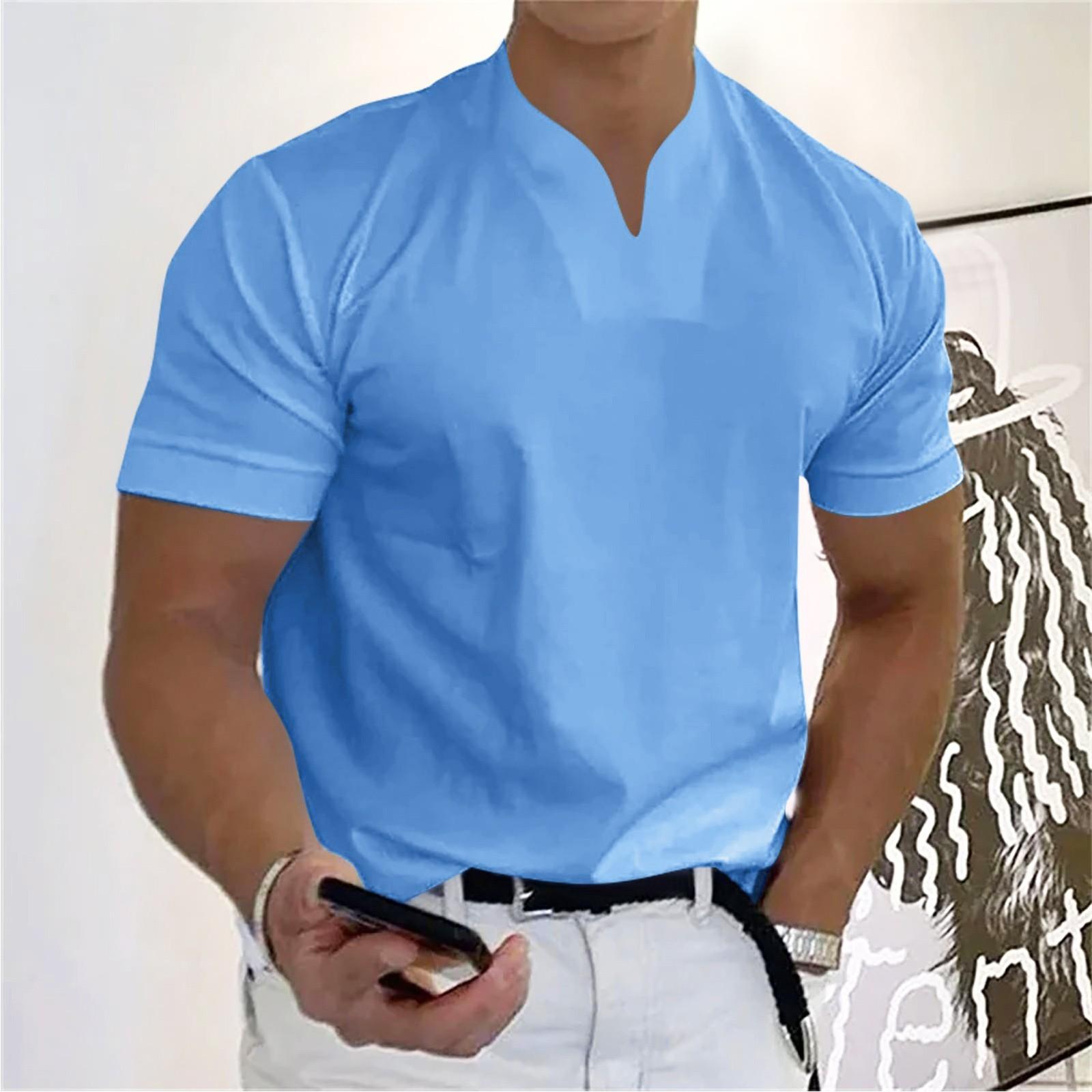 Lässiges, einfarbiges Gentleman-Business-Kurzarm-Fitness-T-Shirt für Herren mit V-Ausschnitt M von Joom DACH