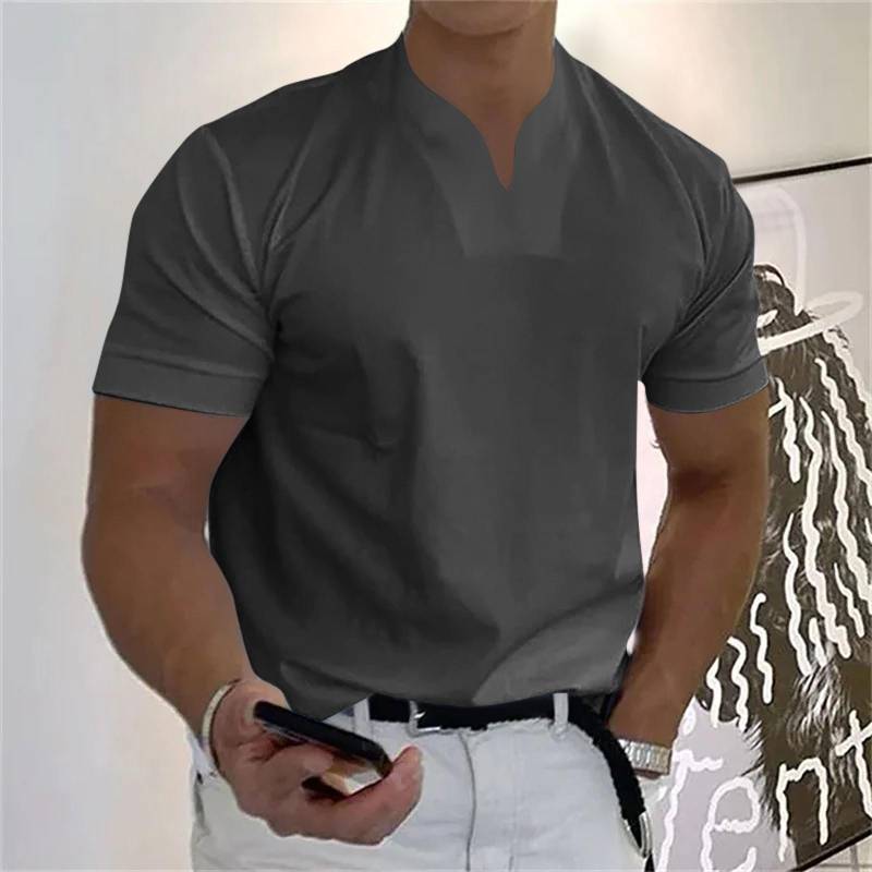 Lässiges, einfarbiges Gentleman-Business-Kurzarm-Fitness-T-Shirt für Herren mit V-Ausschnitt M von Joom DACH