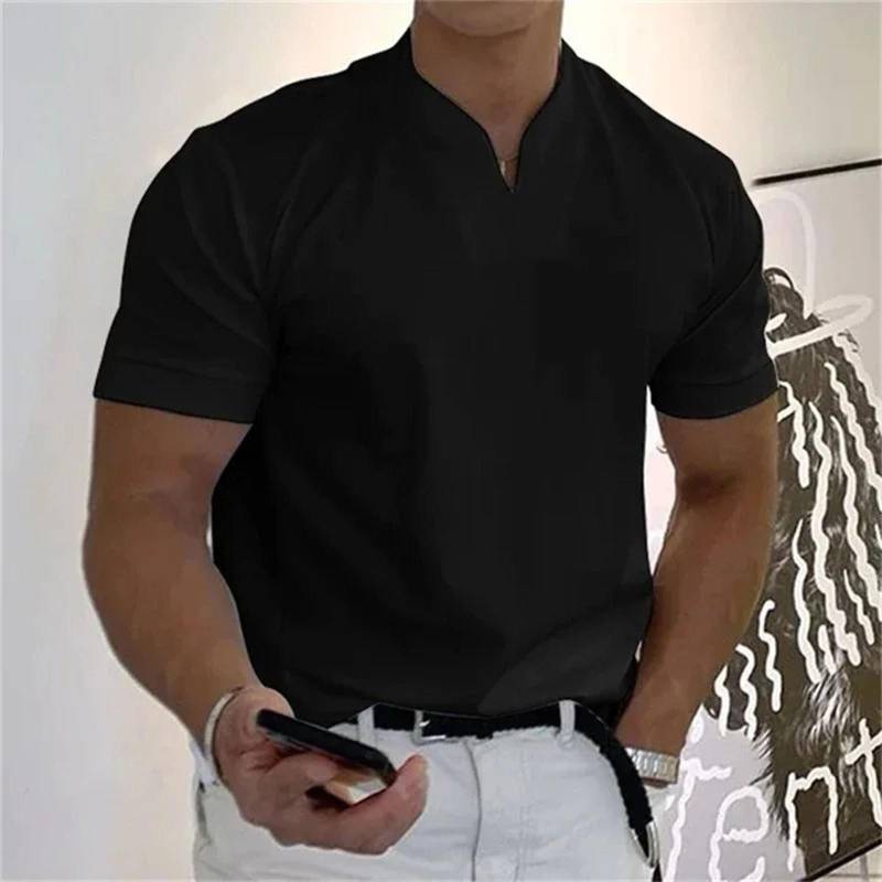 Lässiges, einfarbiges Gentleman-Business-Kurzarm-Fitness-T-Shirt für Herren mit V-Ausschnitt XL von Joom DACH