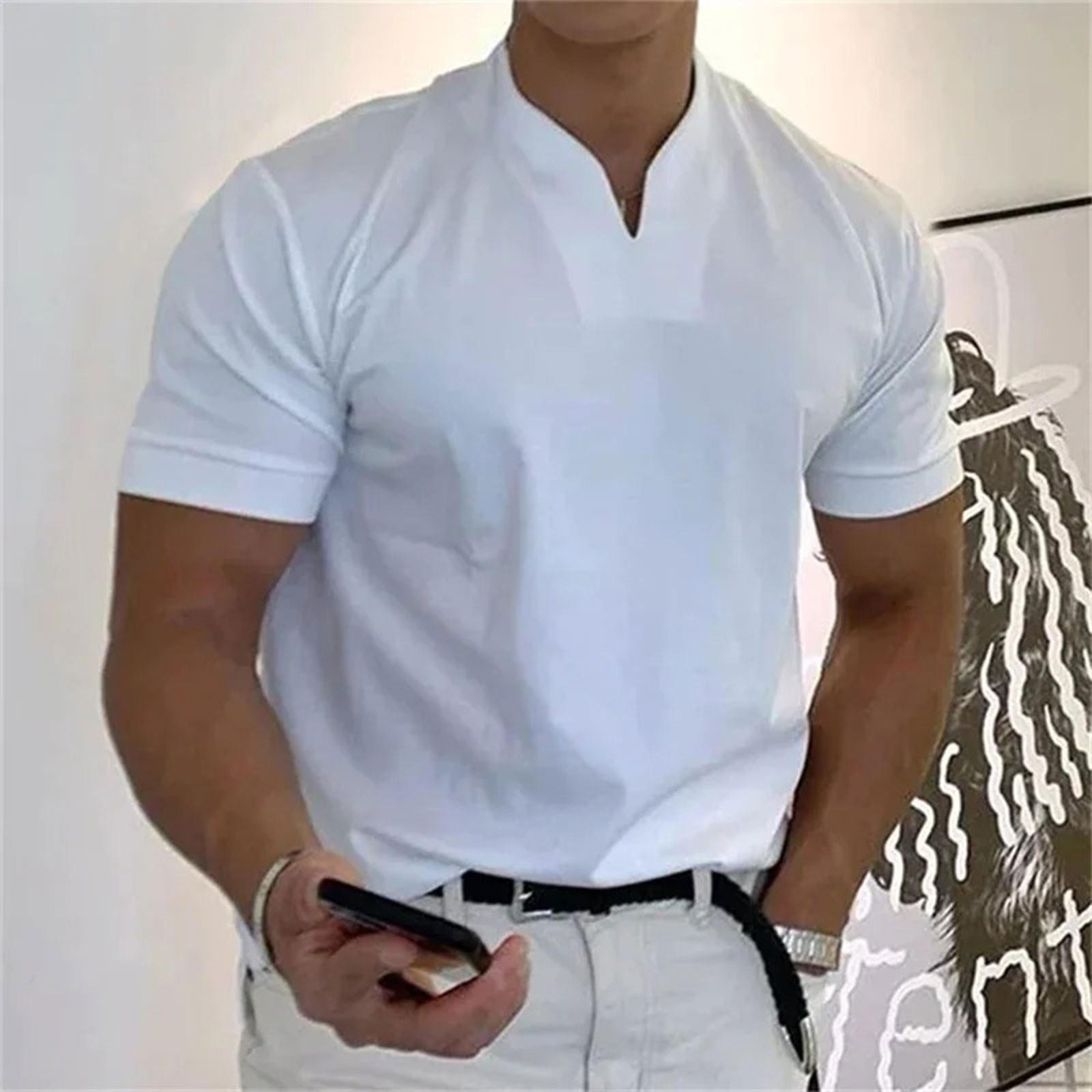 Lässiges, einfarbiges Gentleman-Business-Kurzarm-Fitness-T-Shirt für Herren mit V-Ausschnitt XXXL von Joom DACH