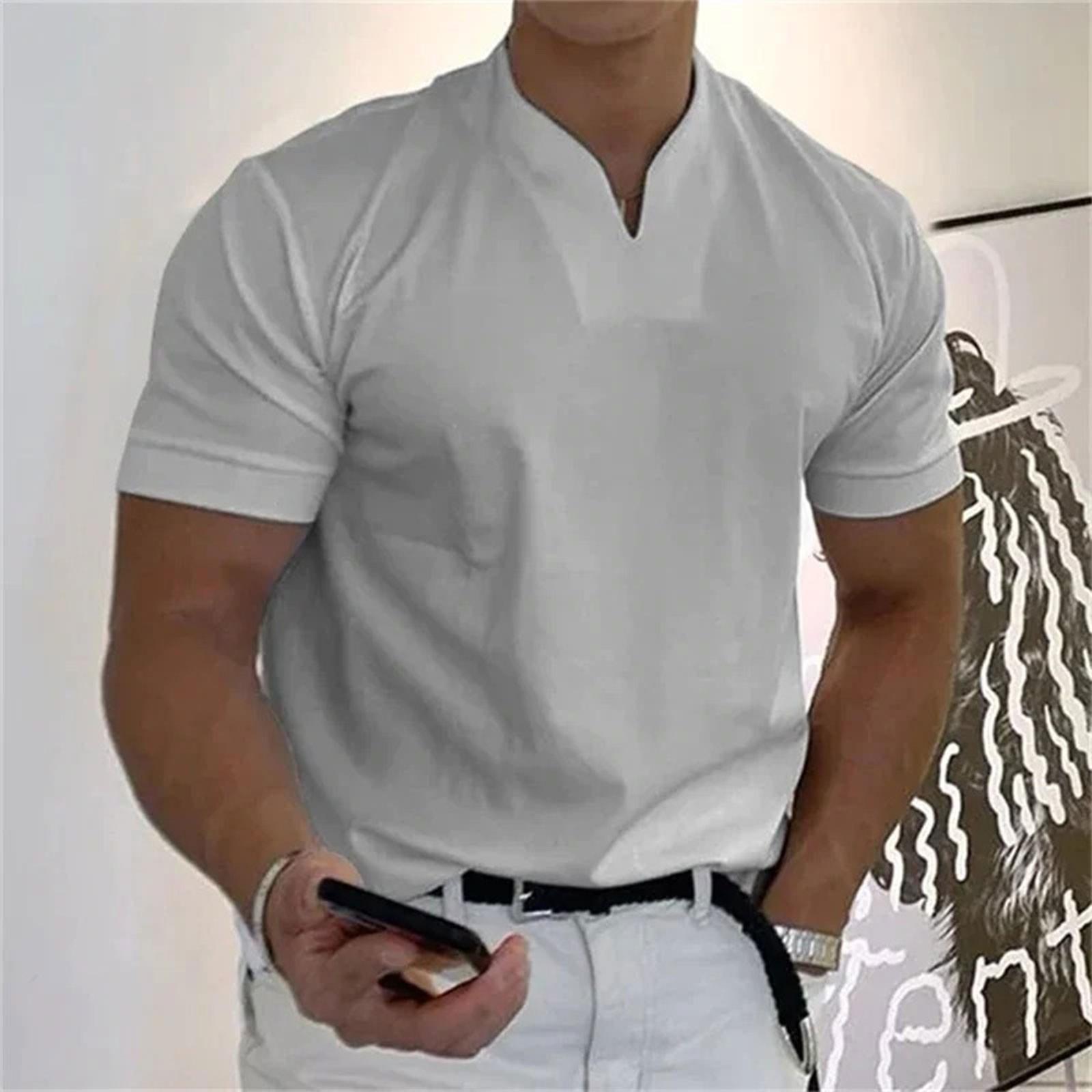 Lässiges, einfarbiges Gentleman-Business-Kurzarm-Fitness-T-Shirt für Herren mit V-Ausschnitt XXXXL von Joom DACH