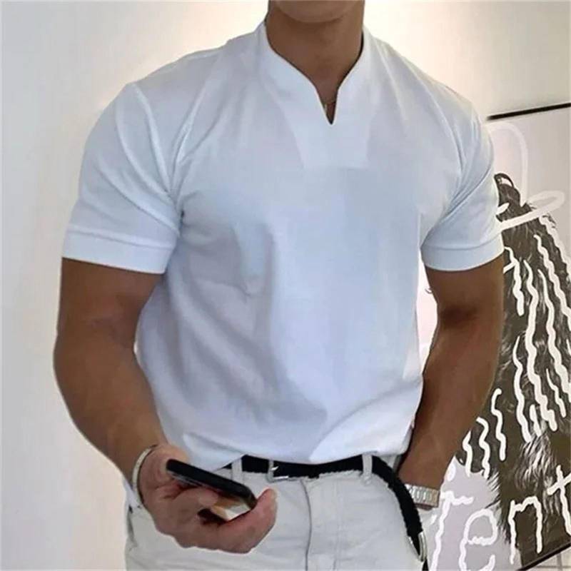 Lässiges, einfarbiges Gentleman-Business-Kurzarm-Fitness-T-Shirt für Herren mit V-Ausschnitt XXXXL von Joom DACH