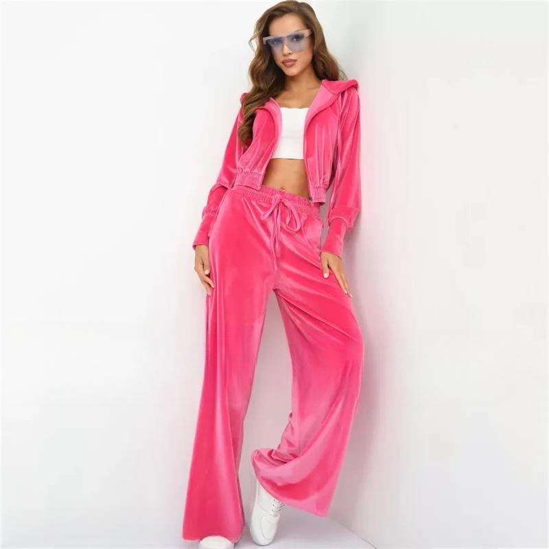 Lässiges Pyjama-Hosen-Set Herbst und Winter Gänsesamt Damen 2-teiliges Pyjama-Set Loungewear Reißverschluss Offener Samt Kapuze Loungewear M von Joom DACH