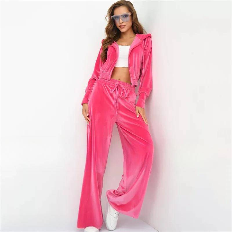 Lässiges Pyjama-Hosen-Set Herbst und Winter Gänsesamt Damen 2-teiliges Pyjama-Set Loungewear Reißverschluss Offener Samt Kapuze Loungewear S von Joom DACH